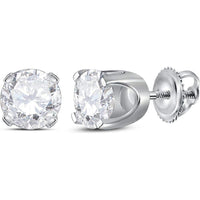 GND 14K White Gold Round Solitaire Diamond Stud Earrings with Prong Set Diamonds - 1 3/8 Total Carat Weight