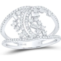 GND 14K White Gold Scattered Round and Baguette Diamond Fashion Ring - 1/2 Total Carat Weight