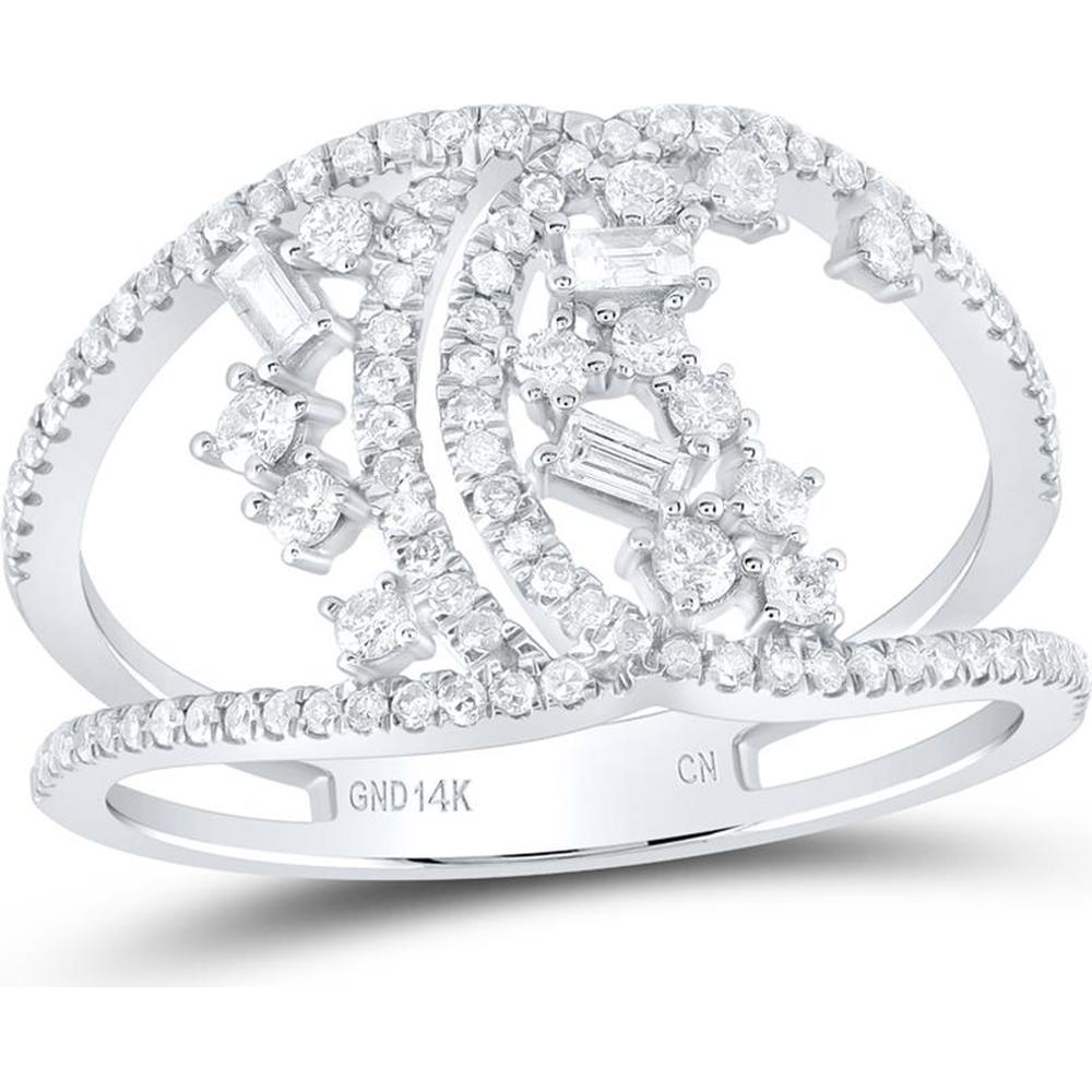 GND 14K White Gold Scattered Round and Baguette Diamond Fashion Ring - 1/2 Total Carat Weight