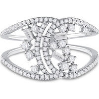 GND 14K White Gold Scattered Round and Baguette Diamond Fashion Ring - 1/2 Total Carat Weight