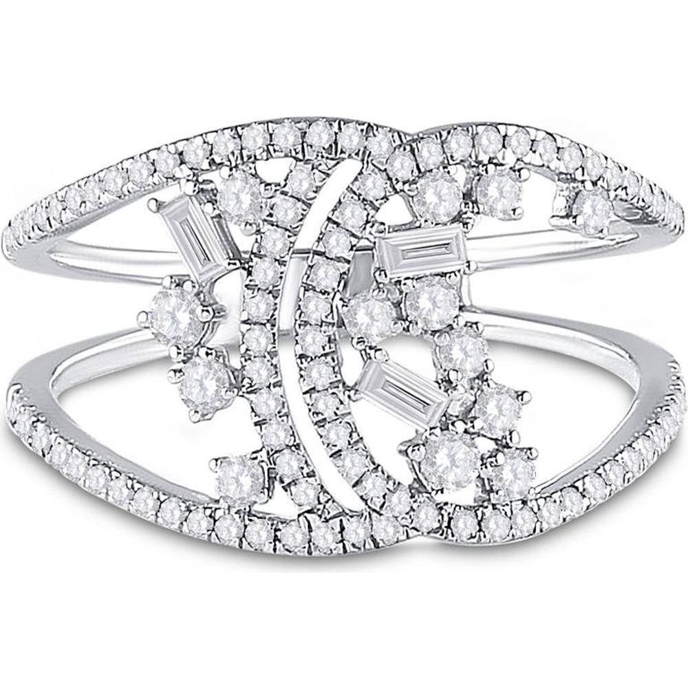 GND 14K White Gold Scattered Round and Baguette Diamond Fashion Ring - 1/2 Total Carat Weight