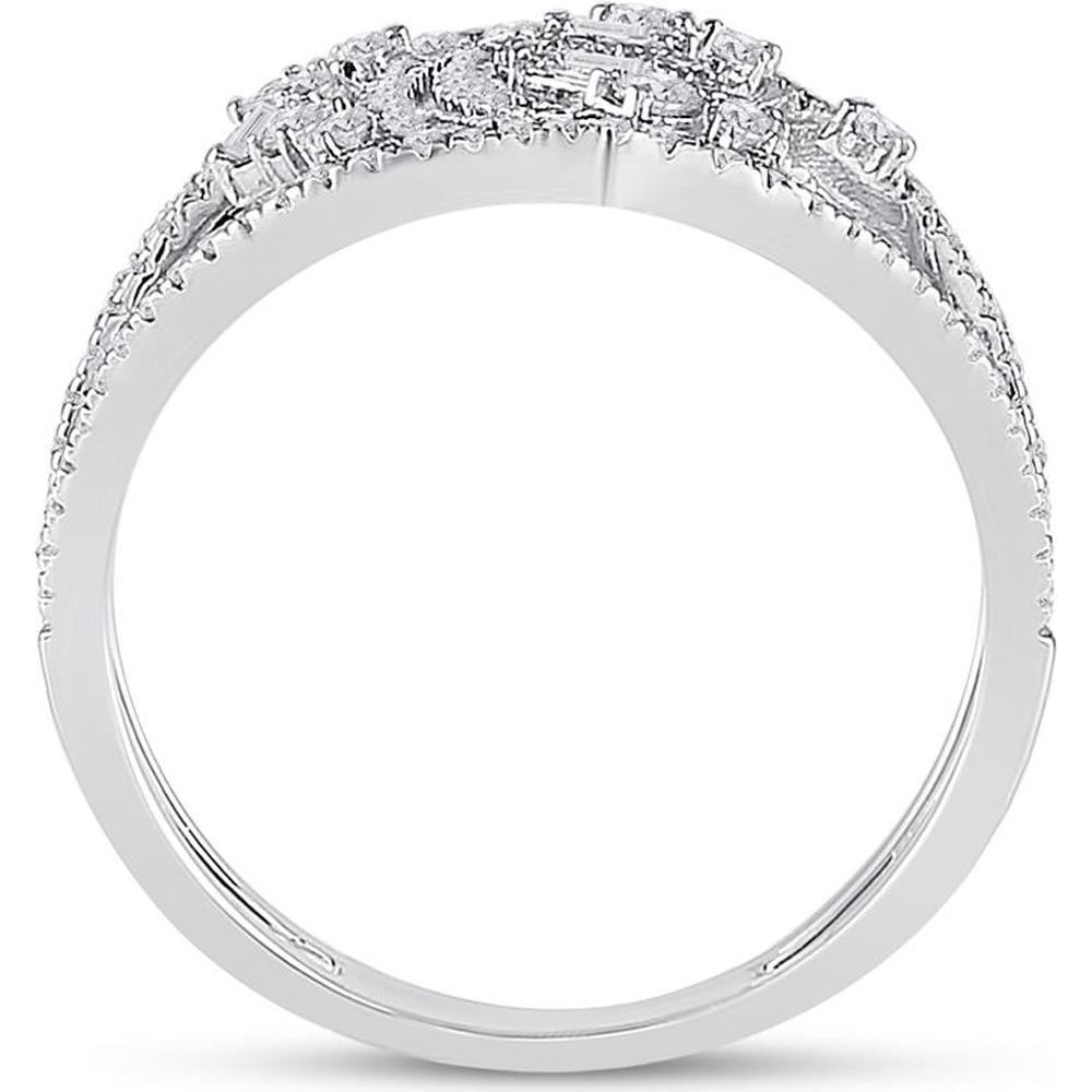 GND 14K White Gold Scattered Round and Baguette Diamond Fashion Ring - 1/2 Total Carat Weight