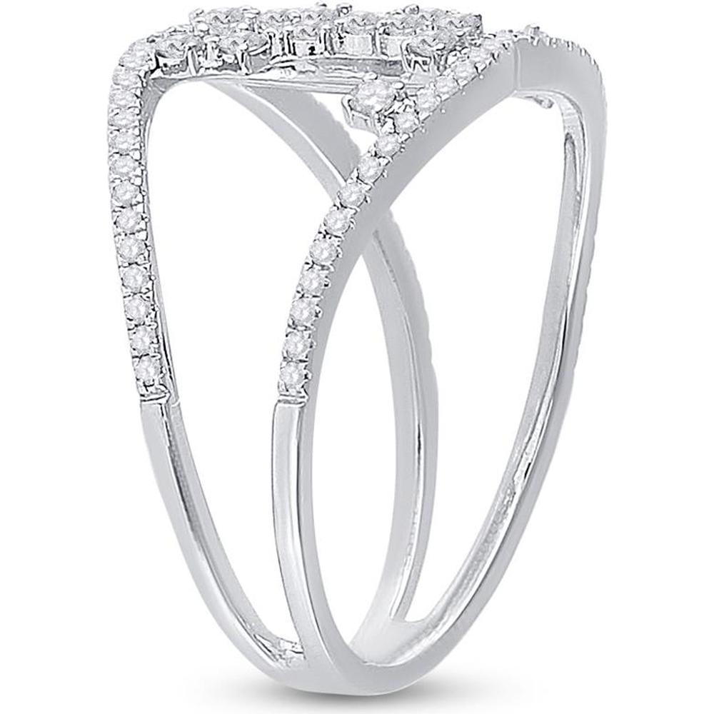 GND 14K White Gold Scattered Round and Baguette Diamond Fashion Ring - 1/2 Total Carat Weight
