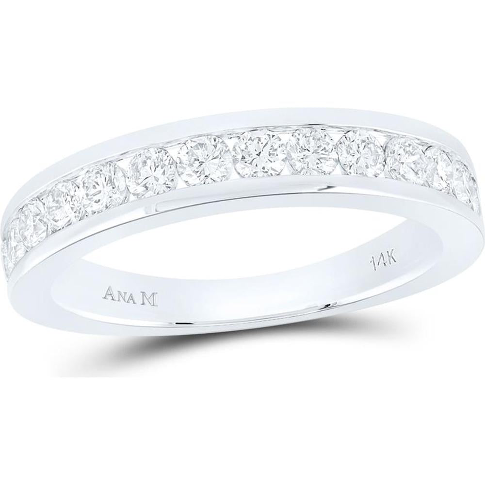 GND 14K White Gold Single Row Channel Set Round Diamond Wedding Band - 0.76 Carat Total Diamond Weight