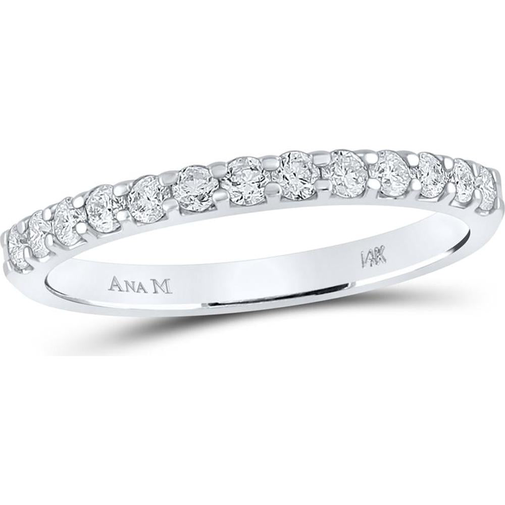 GND 14K White Gold Single Row Prong-Set Round Diamond Wedding Band - 1/3 Total Carat Weight