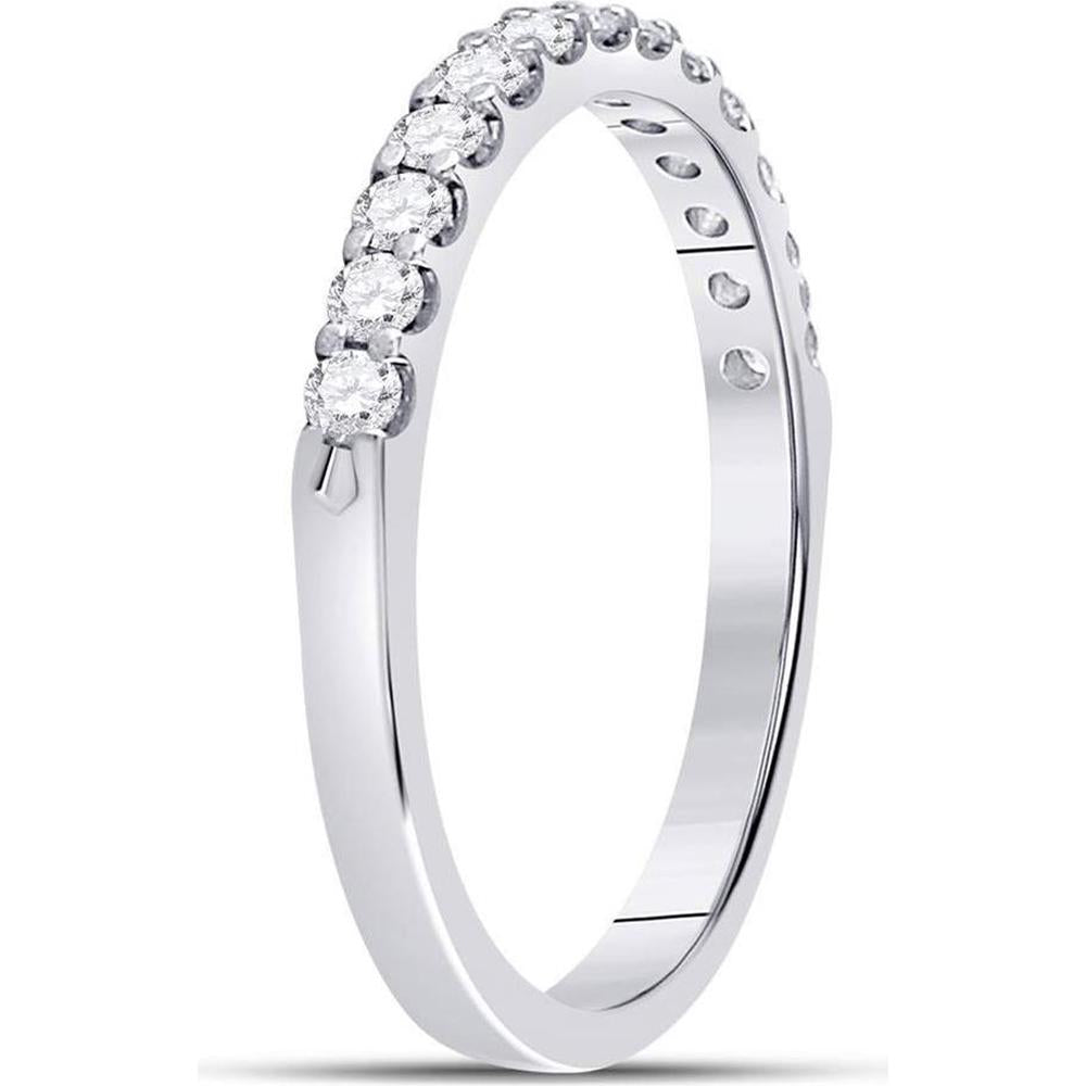 GND 14K White Gold Single Row Prong-Set Round Diamond Wedding Band - 1/3 Total Carat Weight