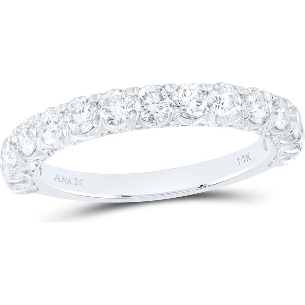 GND 14K White Gold Single Row Round Diamond Band Ring - 1.53 Carat Total Diamond Weight