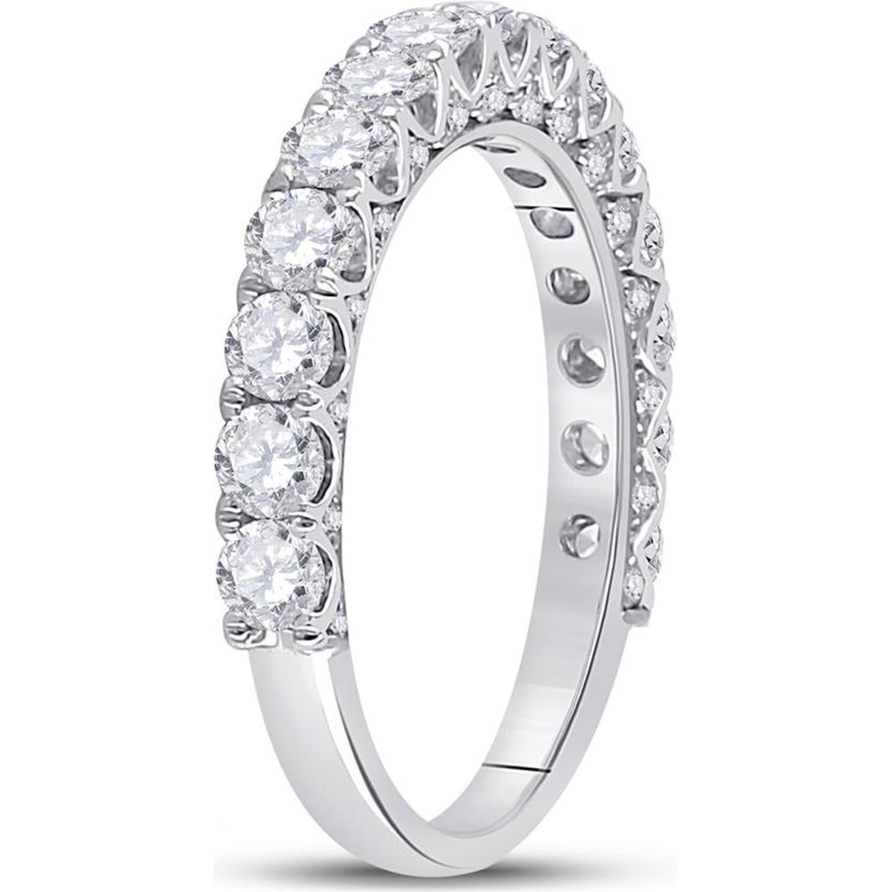 GND 14K White Gold Single Row Round Diamond Band Ring - 1.53 Carat Total Diamond Weight