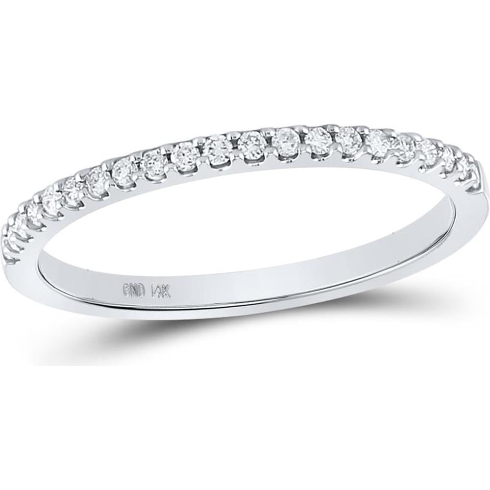 GND 14K White Gold Single Row Round Diamond Wedding Band - 1/6 Total Carat Weight