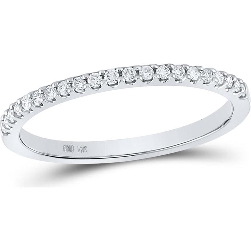 GND 14K White Gold Single Row Round Diamond Wedding Band - 1/6 Total Carat Weight