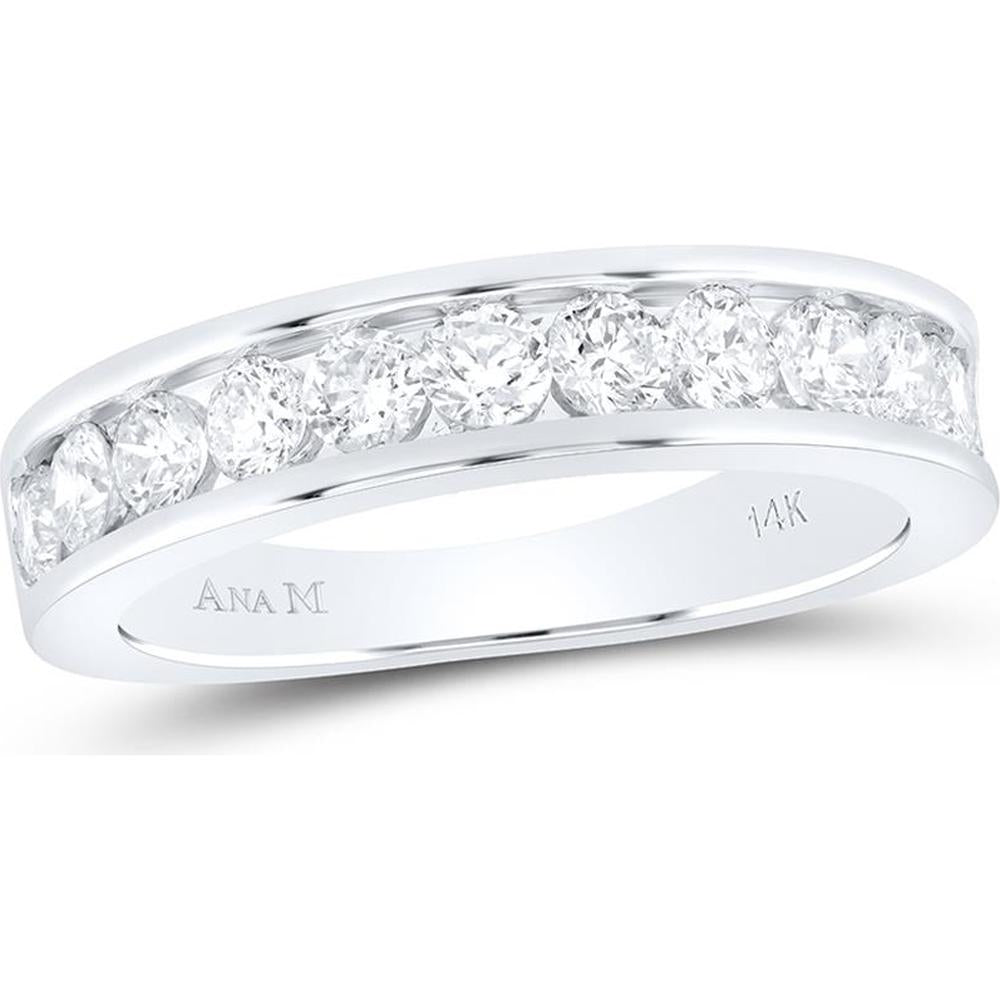 GND 14K White Gold Single Row Round Diamond Wedding Band with Channel-Set Diamonds - 1.0 Carat Total Diamond Weight