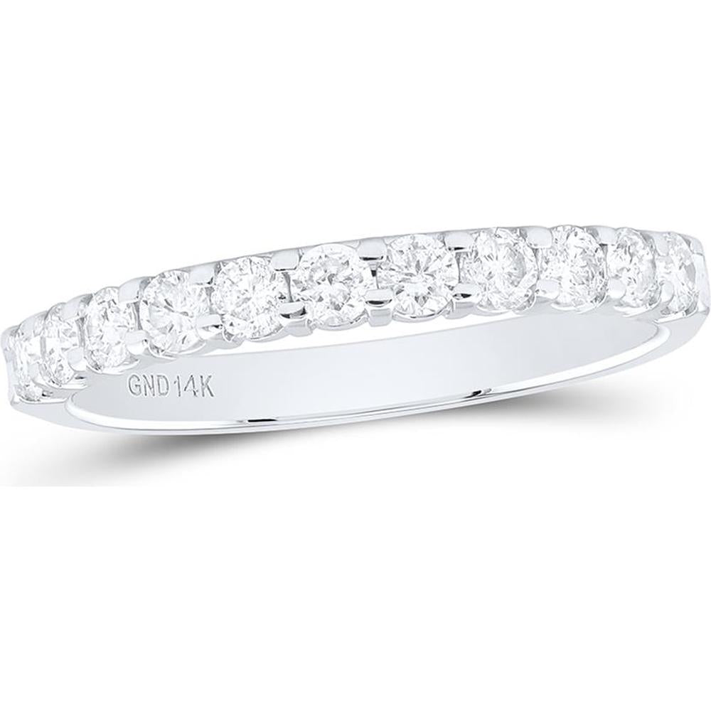GND 14K White Gold Single Row Wedding Band with Pave-Set Round Diamonds - 0.51 Carat Total Diamond Weight