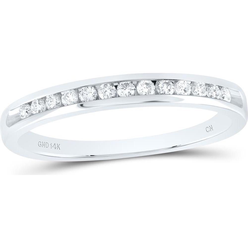GND 14K White Gold Slender Single Row Channel-Set Round Diamond Wedding Band - 1/6 Total Carat Weight