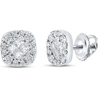 GND 14K White Gold Square Cluster Earrings with Princess and Round Diamonds - 0.25 Carat Total Diamond Weight