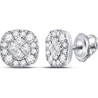 GND 14K White Gold Square Cluster Earrings with Princess and Round Diamonds - 0.25 Carat Total Diamond Weight