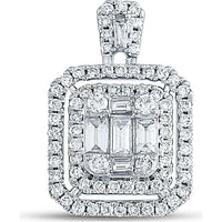 GND 14K White Gold Square Cluster Pendant with Baguette and Round Diamonds - 1.00 Carat Total Diamond Weight