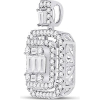 GND 14K White Gold Square Cluster Pendant with Baguette and Round Diamonds - 1.00 Carat Total Diamond Weight