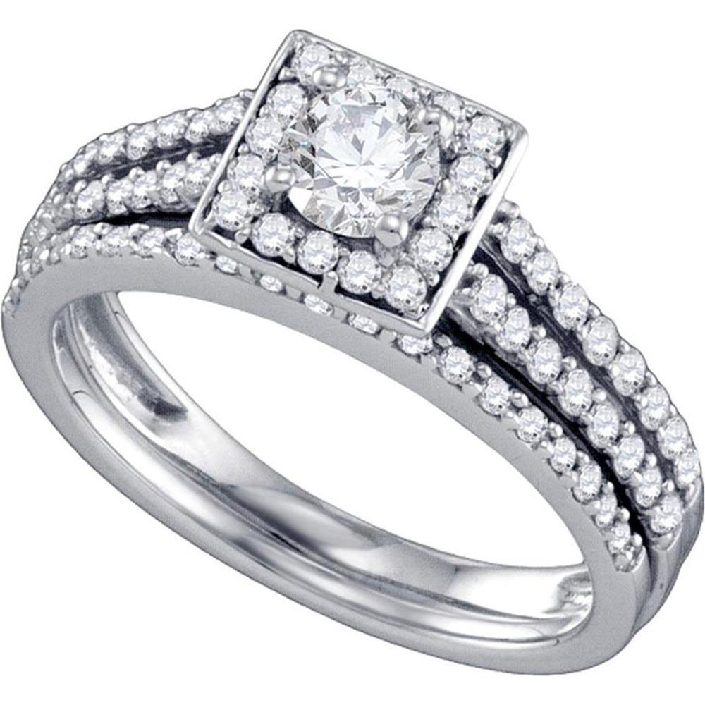 GND 14K White Gold Square Halo Bridal Wedding Ring Set with Round Diamonds - 1.00 Carat Total Diamond Weight