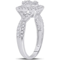 GND 14K White Gold Square Halo Ring with Channel-Set Baguette and Pave-Set Round Diamonds - 5/8 Carat Total Diamond Weight