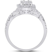 GND 14K White Gold Square Halo Ring with Channel-Set Baguette and Pave-Set Round Diamonds - 5/8 Carat Total Diamond Weight