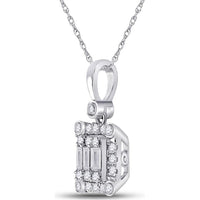GND 14K White Gold Square Pendant with Illusion-Set Baguette and Round Diamonds - 0.25 Carat Total Diamond Weight