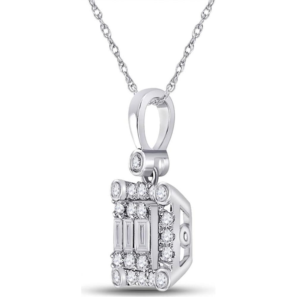 GND 14K White Gold Square Pendant with Illusion-Set Baguette and Round Diamonds - 0.25 Carat Total Diamond Weight