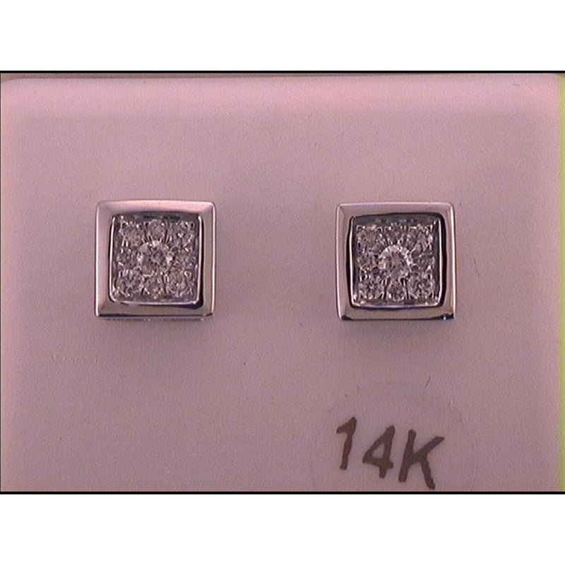 GND 14K White Gold Square Stud Earrings with Pave-Set Round Diamonds - 1/3 Carat Total Diamond Weight