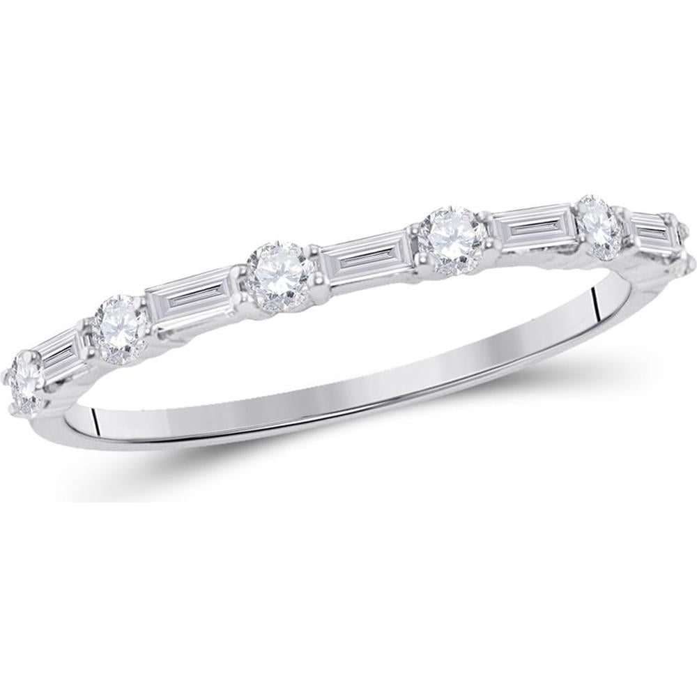 GND 14K White Gold Stackable Band with Round and Baguette Diamonds - 0.38 Carat Total Diamond Weight