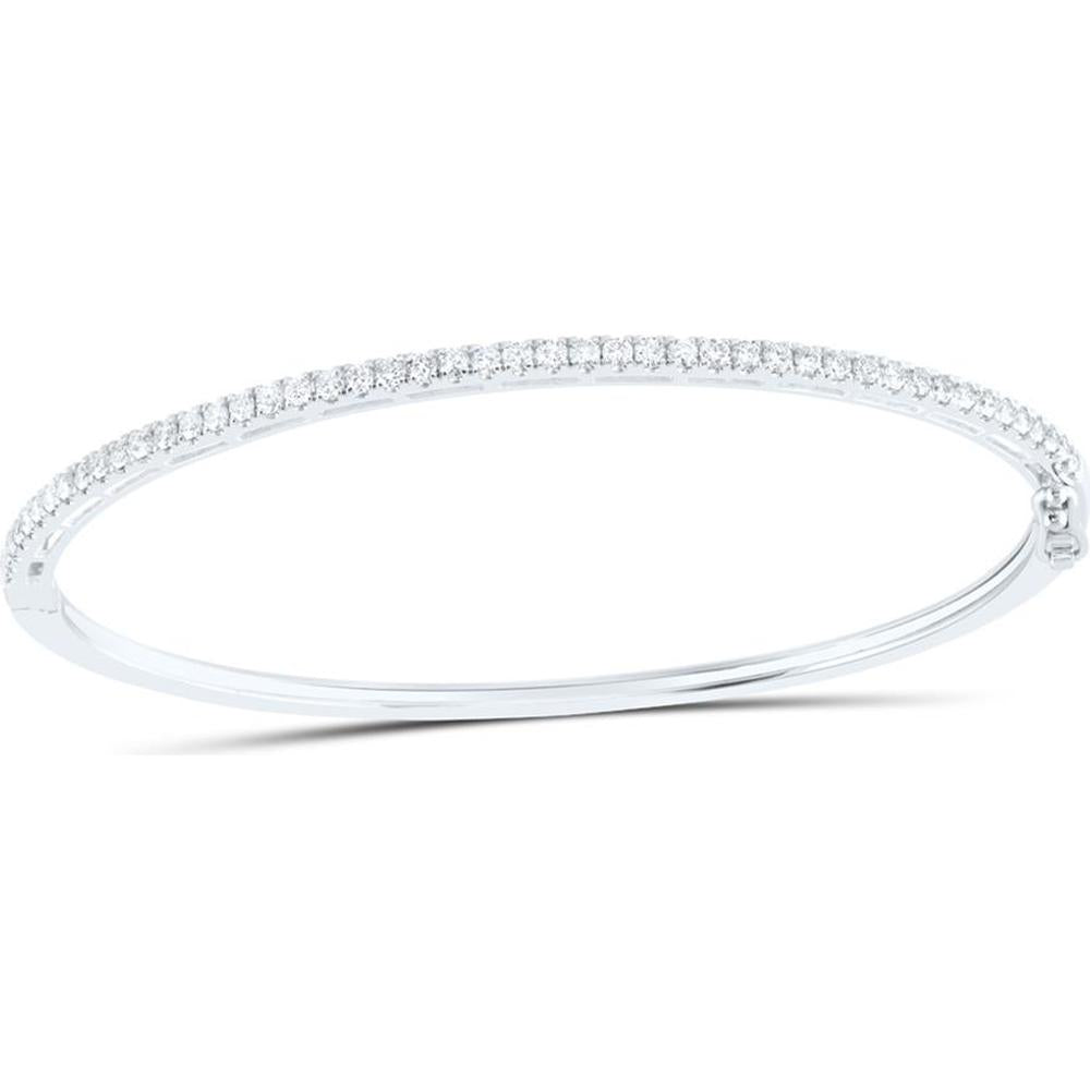 GND 14K White Gold Stackable Bangle with Prong-Set Round Diamonds - 1.01 Carat Total Diamond Weight