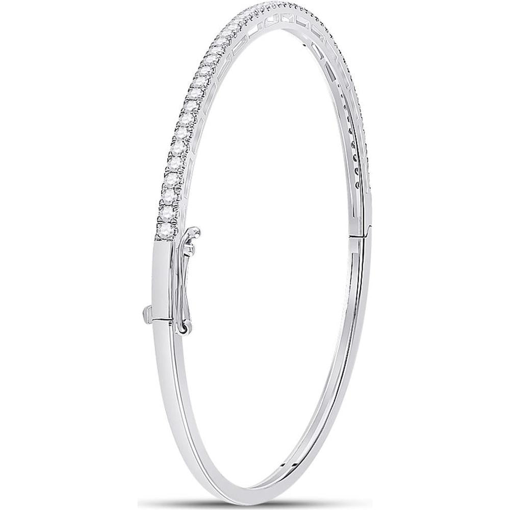 GND 14K White Gold Stackable Bangle with Prong-Set Round Diamonds - 1.01 Carat Total Diamond Weight