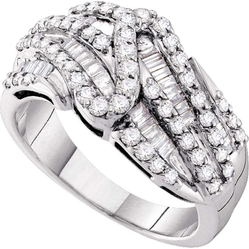 GND 14K White Gold Striped Fashion Band Ring with Pave and Channel-Set Round and Baguette Diamonds - 1.00 Carat Total Diamond Weight