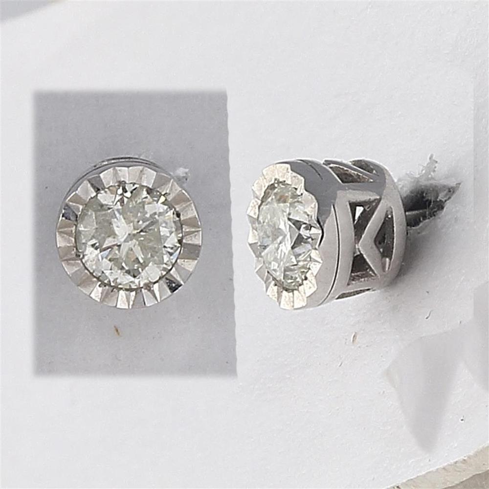 GND 14K White Gold Stud Earrings with Bezel Set Round Diamonds - 0.51 Carat Total Diamond Weight
