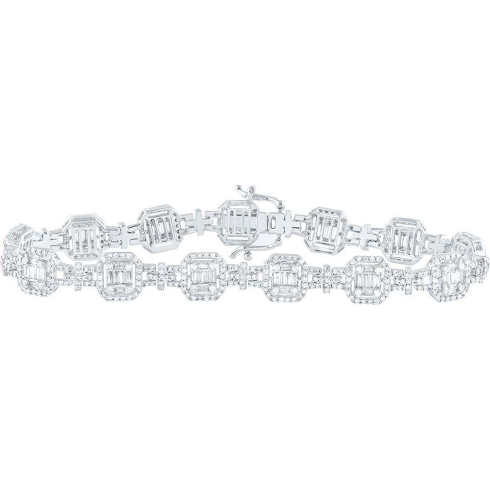 GND 14K White Gold Tennis Bracelet with Baguette and Round Diamonds – 3.00 Carat Total Diamond Weight