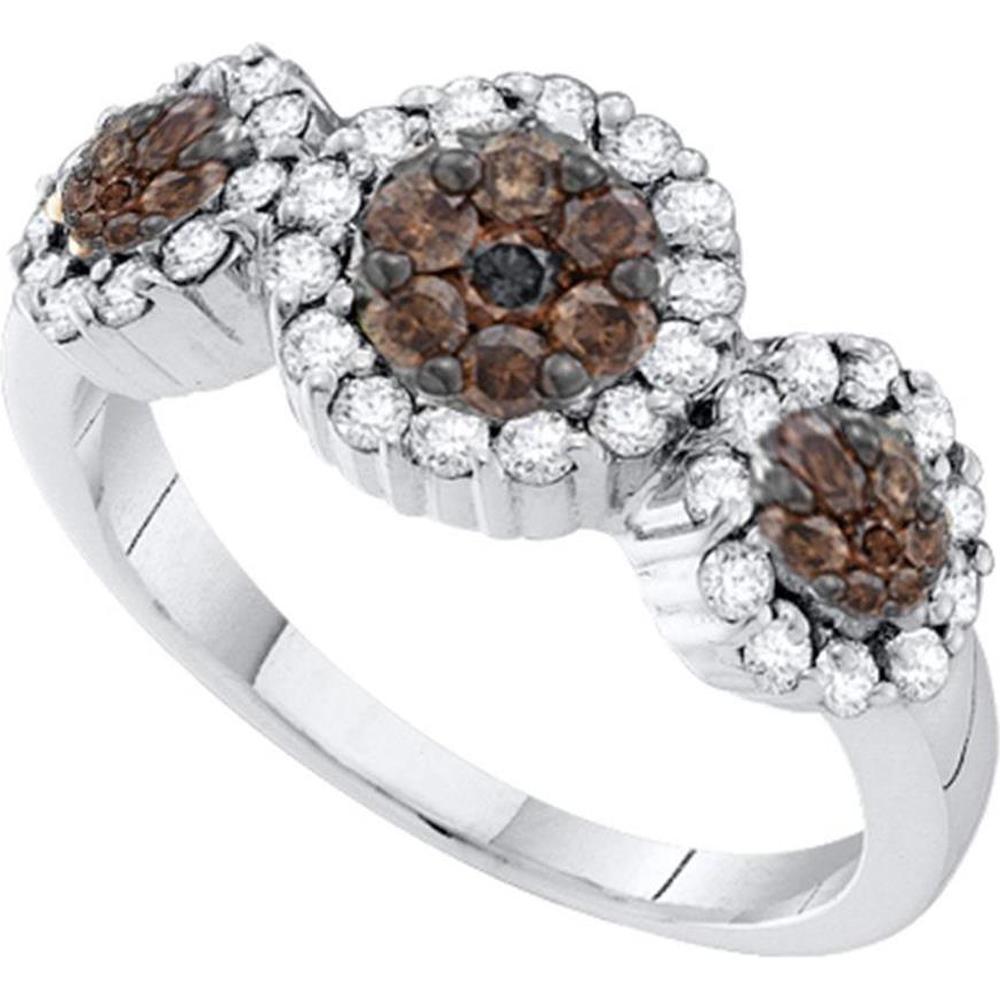 GND 14K White Gold Three-Stone Brown and White Diamond Cluster Ring - 0.54 Carat Total Diamond Weight