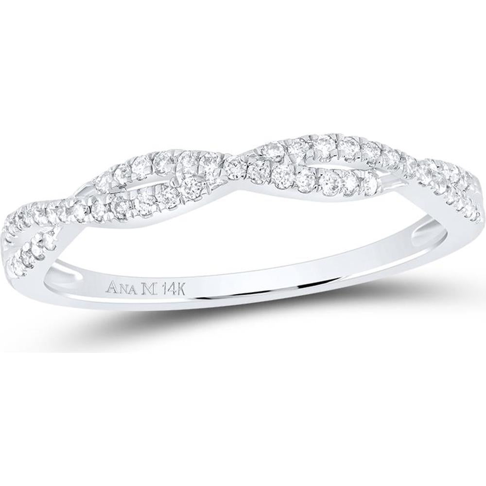 GND 14K White Gold Twist Band Ring with Prong-Set Round Diamonds - 1/6 Total Carat Weight