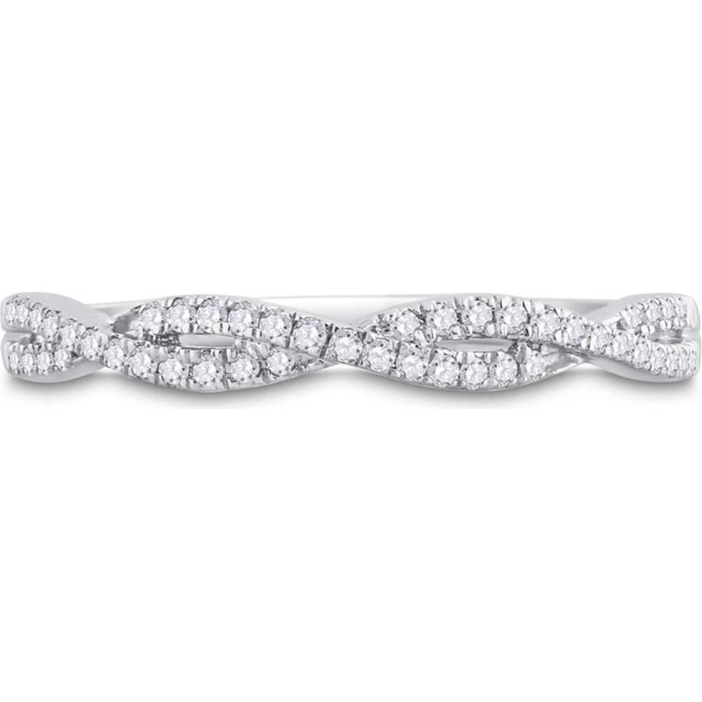 GND 14K White Gold Twist Band Ring with Prong-Set Round Diamonds - 1/6 Total Carat Weight
