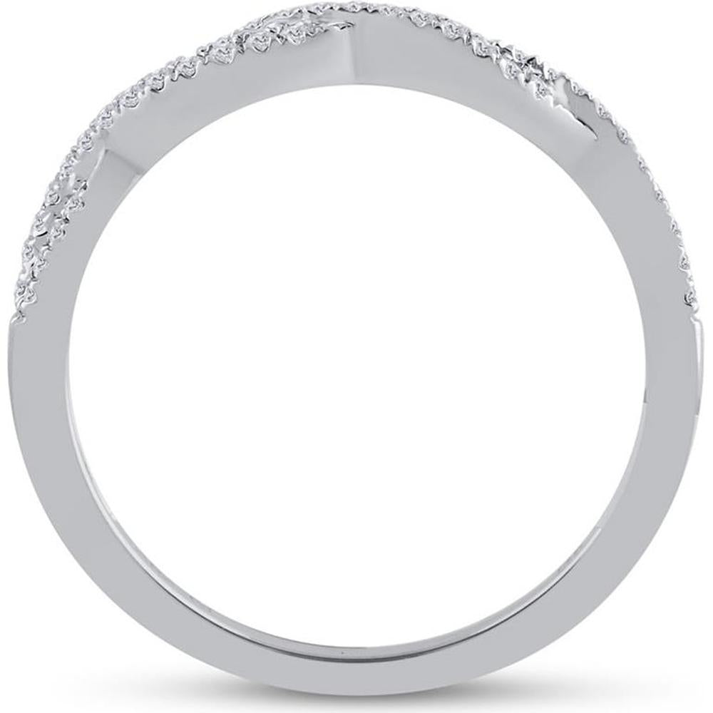 GND 14K White Gold Twist Band Ring with Prong-Set Round Diamonds - 1/6 Total Carat Weight