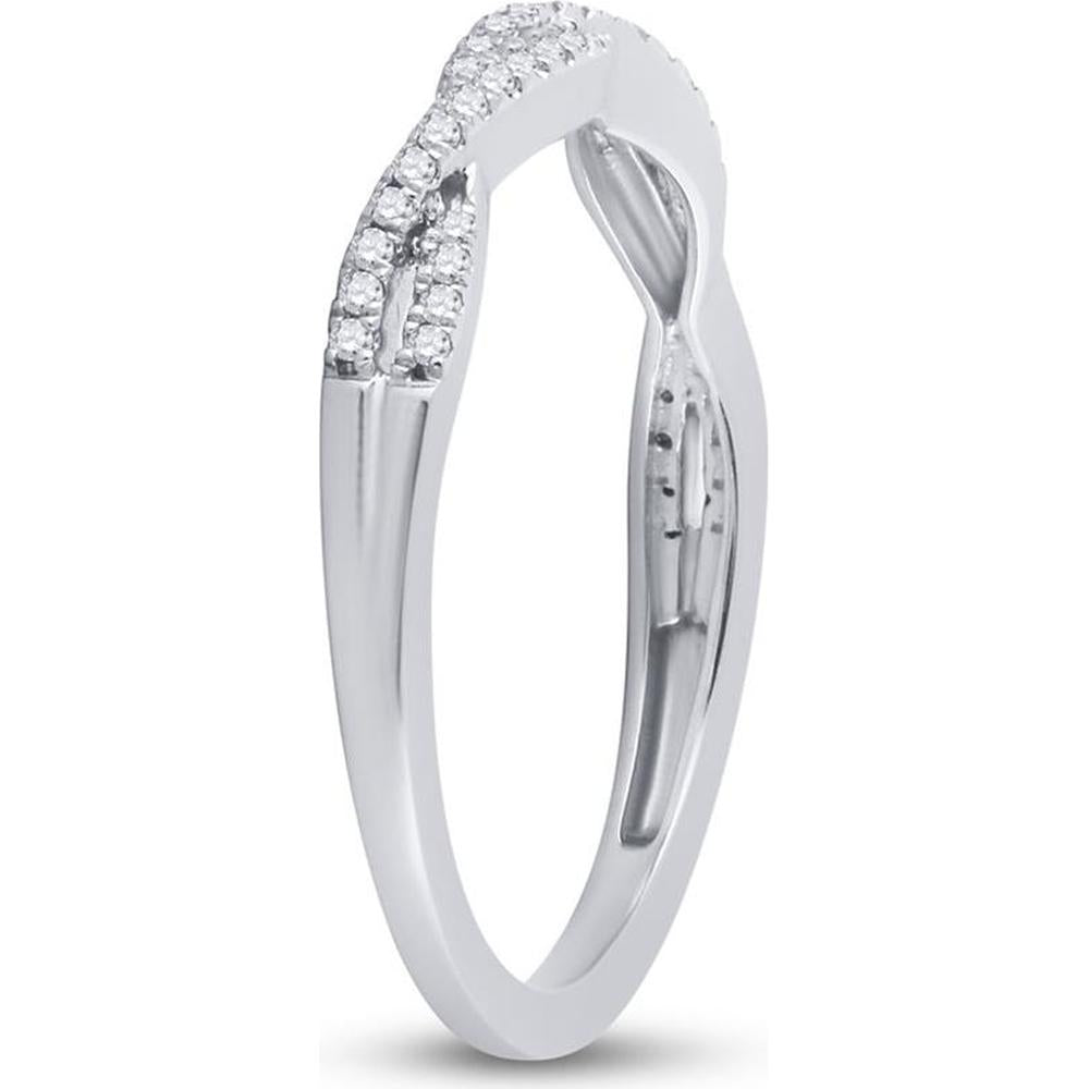 GND 14K White Gold Twist Band Ring with Prong-Set Round Diamonds - 1/6 Total Carat Weight