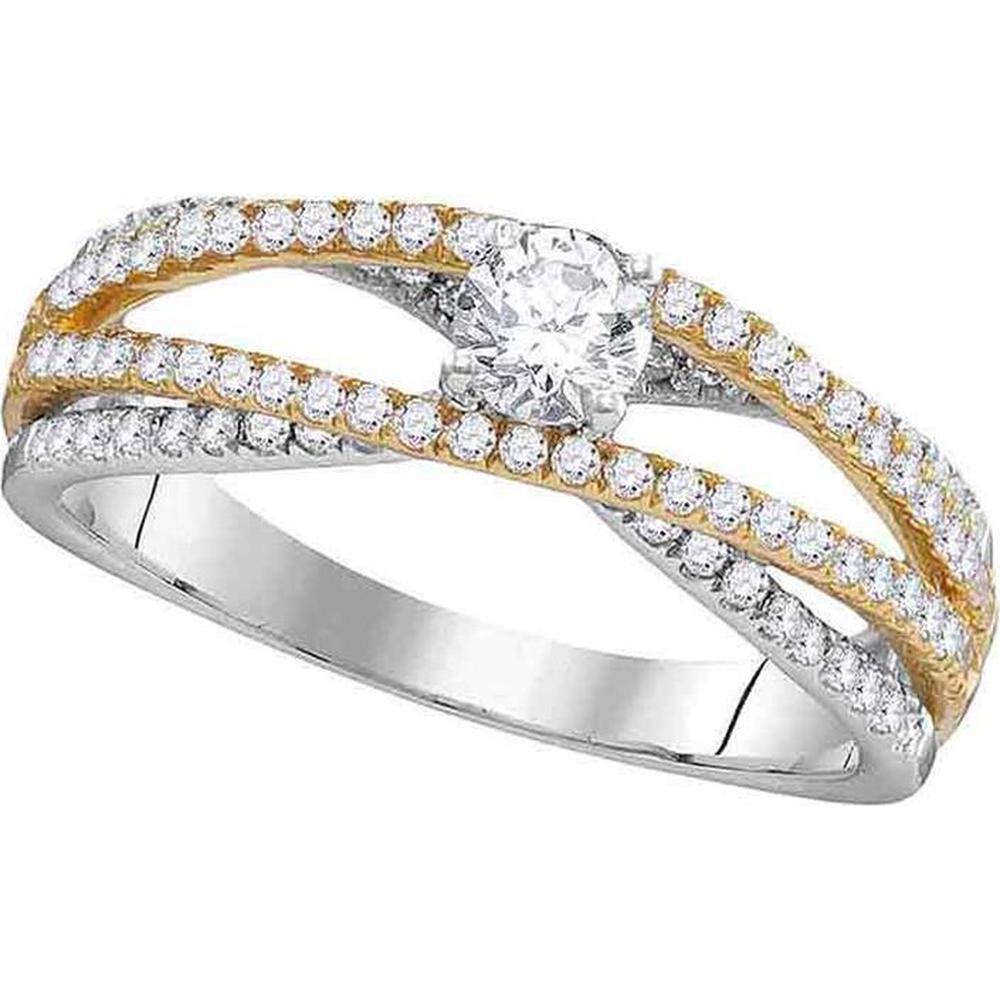 GND 14K White Gold Two-Tone Bridal Engagement Ring with Prong-Set Round Diamond and Pave-Set Diamonds - 3/4 Total Carat Weight