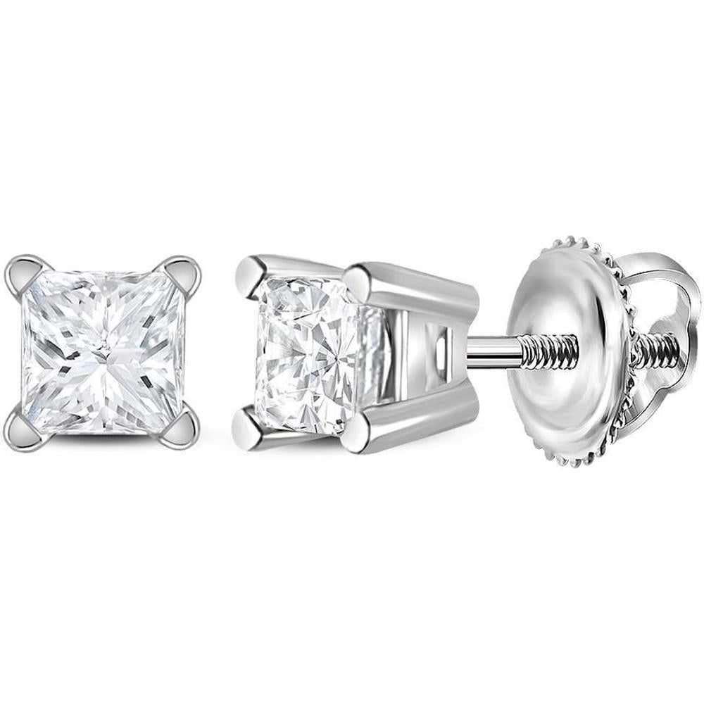 GND 14K White Gold Unisex Princess Diamond Solitaire Stud Earrings - 3/8 Total Carat Weight