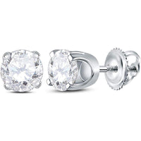 GND 14K White Gold Unisex Round Diamond Solitaire Stud Earrings - 0.92 Carat Total Diamond Weight