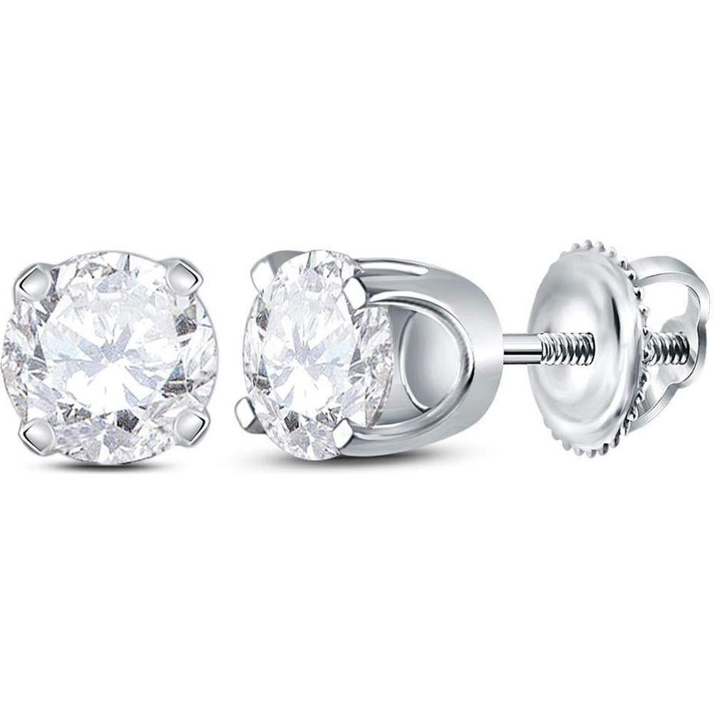 GND 14K White Gold Unisex Round Diamond Solitaire Stud Earrings - 0.92 Carat Total Diamond Weight