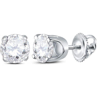GND 14K White Gold Unisex Round Diamond Solitaire Stud Earrings - 0.92 Carat Total Diamond Weight