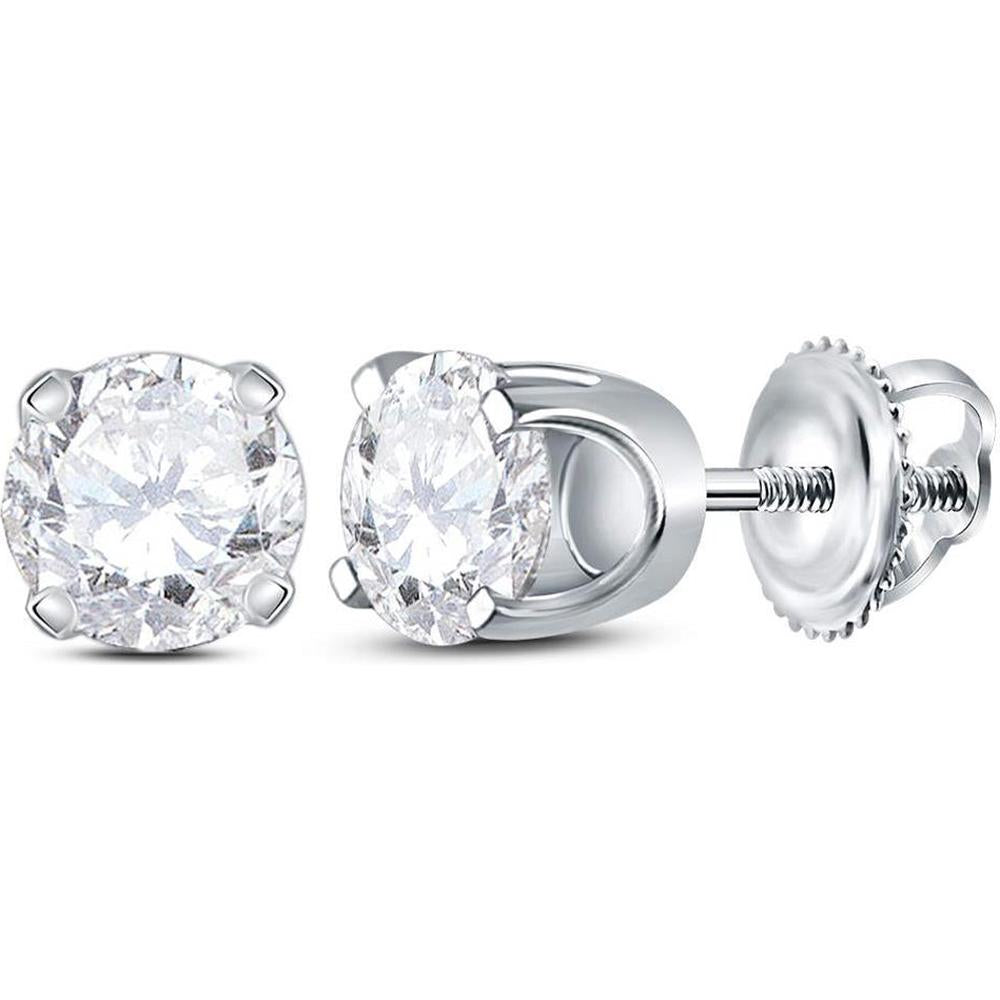 GND 14K White Gold Unisex Round Diamond Solitaire Stud Earrings - 0.92 Carat Total Diamond Weight
