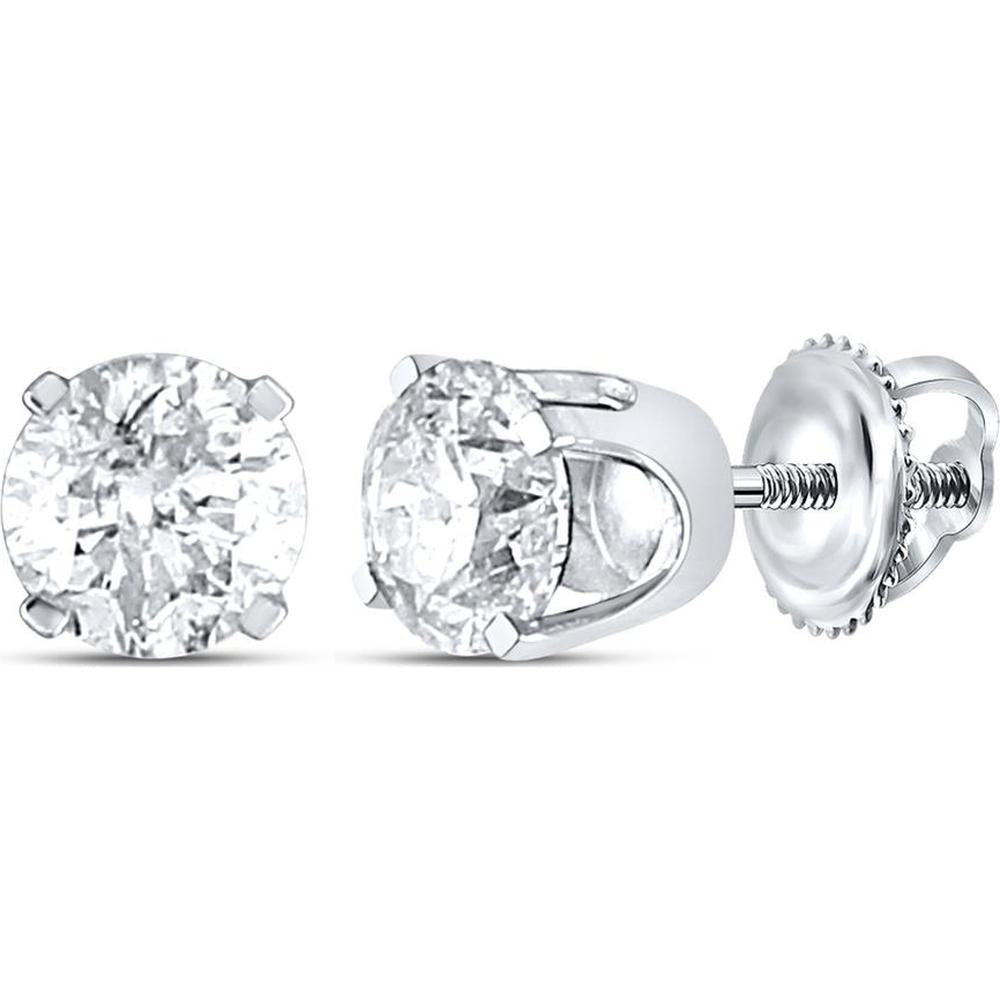 GND 14K White Gold Unisex Round Diamond Solitaire Stud Earrings with Prong-Set Diamonds - 1/2 Carat Total Diamond Weight