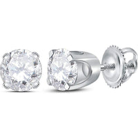 GND 14K White Gold Unisex Round Diamond Solitaire Stud Earrings with Screw-Back Closure - 3/4 Total Carat Weight