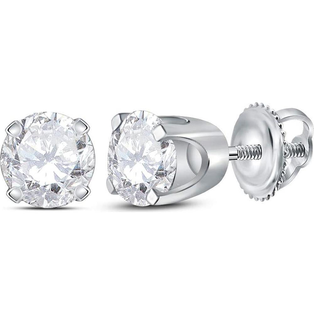 GND 14K White Gold Unisex Round Diamond Solitaire Stud Earrings with Screw-Back Closure - 3/4 Total Carat Weight