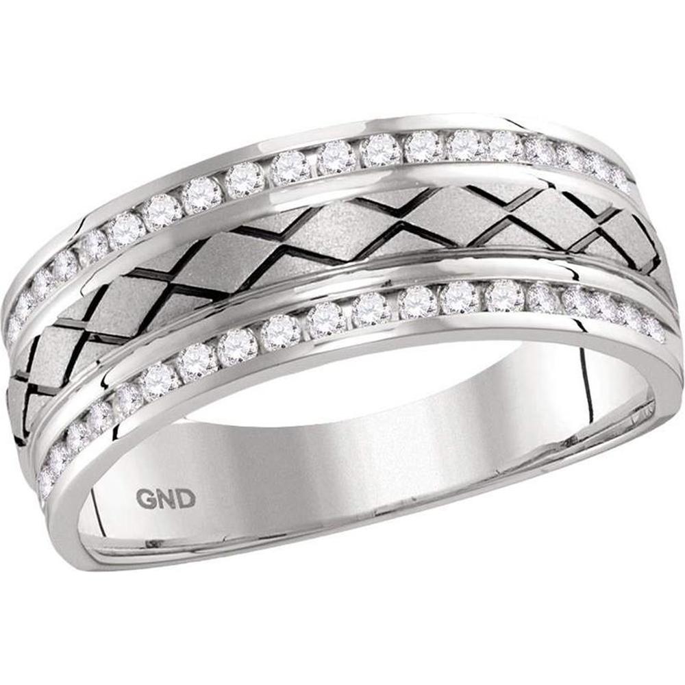 GND 14K White Gold Wedding Band Ring with Channel-Set Round Diamonds in Crisscross Pattern - 0.50 Carat Total Diamond Weight