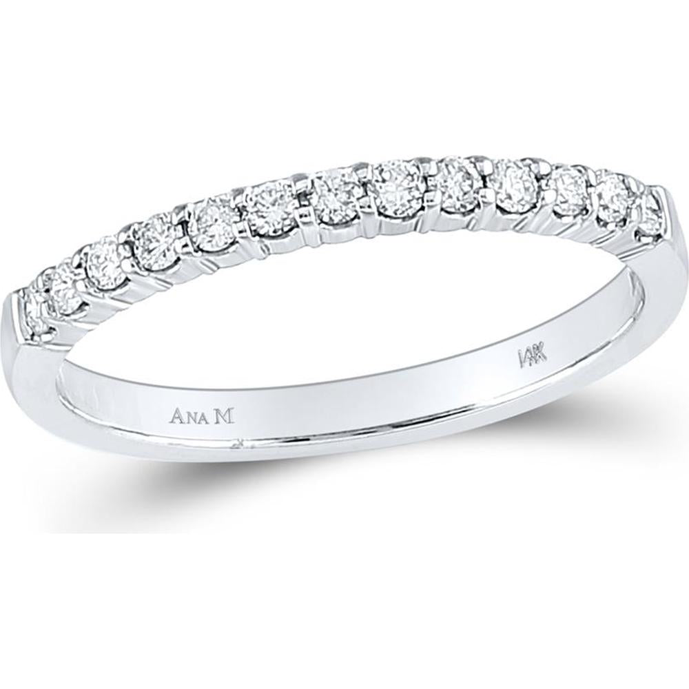 GND 14K White Gold Wedding Band with Pave-Set Round Diamonds - 1/4 Total Carat Weight