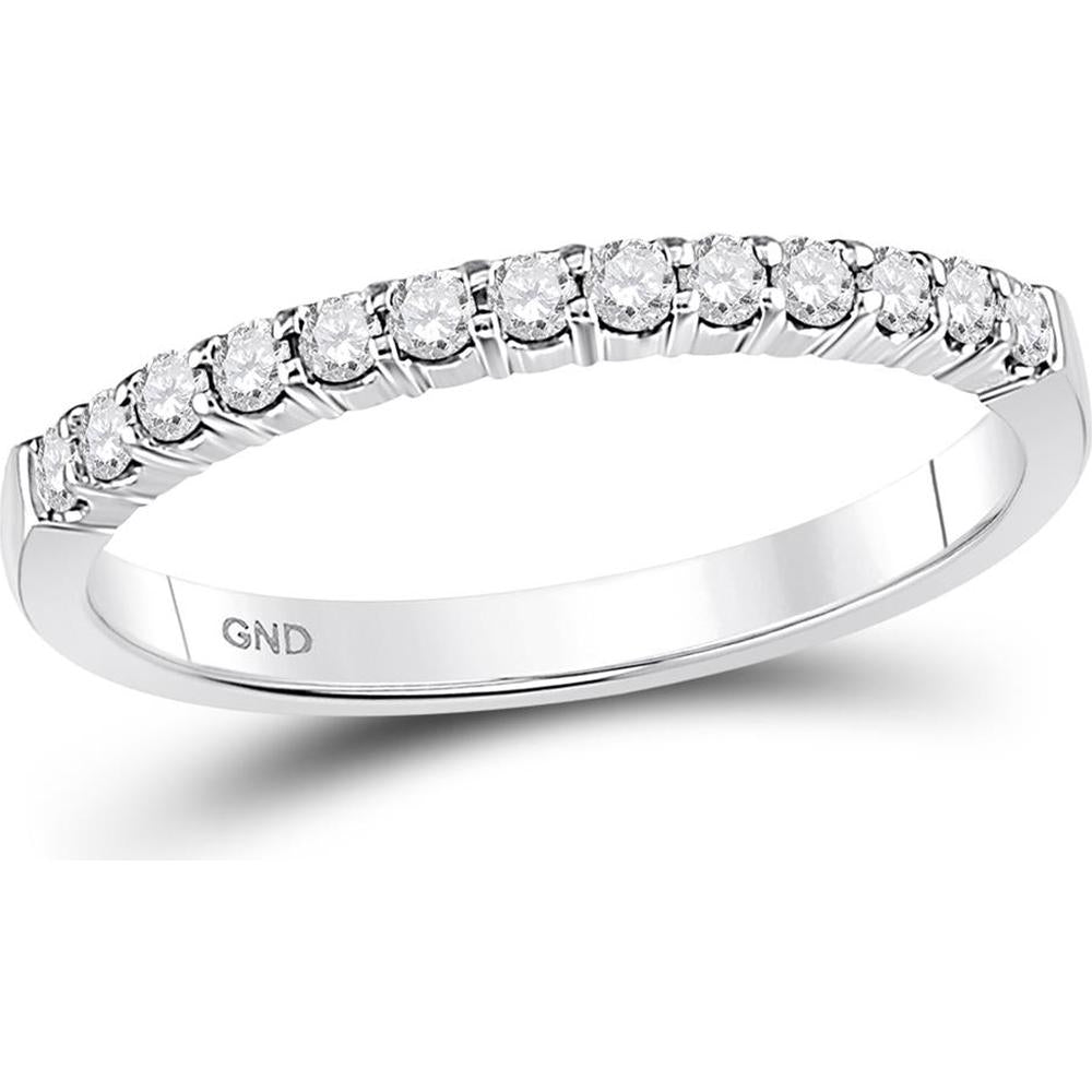 GND 14K White Gold Wedding Band with Pave-Set Round Diamonds - 1/4 Total Carat Weight